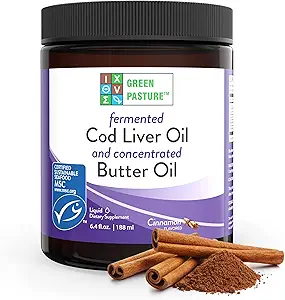 Green Pasture Fermented Cod Liver Oil and Concentrated Butter Oil - Cinnamon- Omega Fatty Acids - MSC Certified - Vitamins A & D