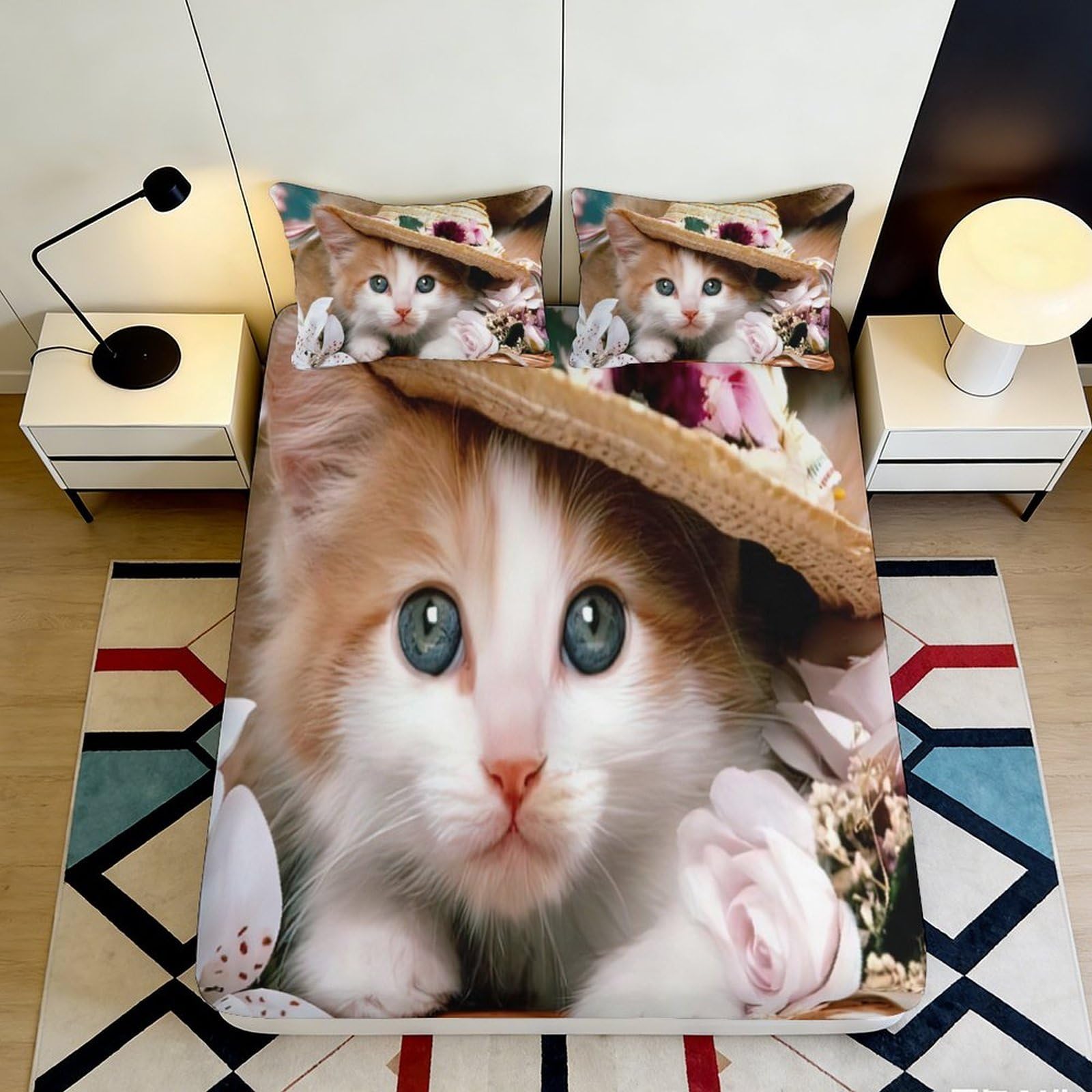 3D Printed Artistic Dog Fitted Sheet Microfiber Deep Pocket Bedroom Bedding Non-Slip Full Wrap Artistic Dog Mattress Fitted Cover 200x200x25cm