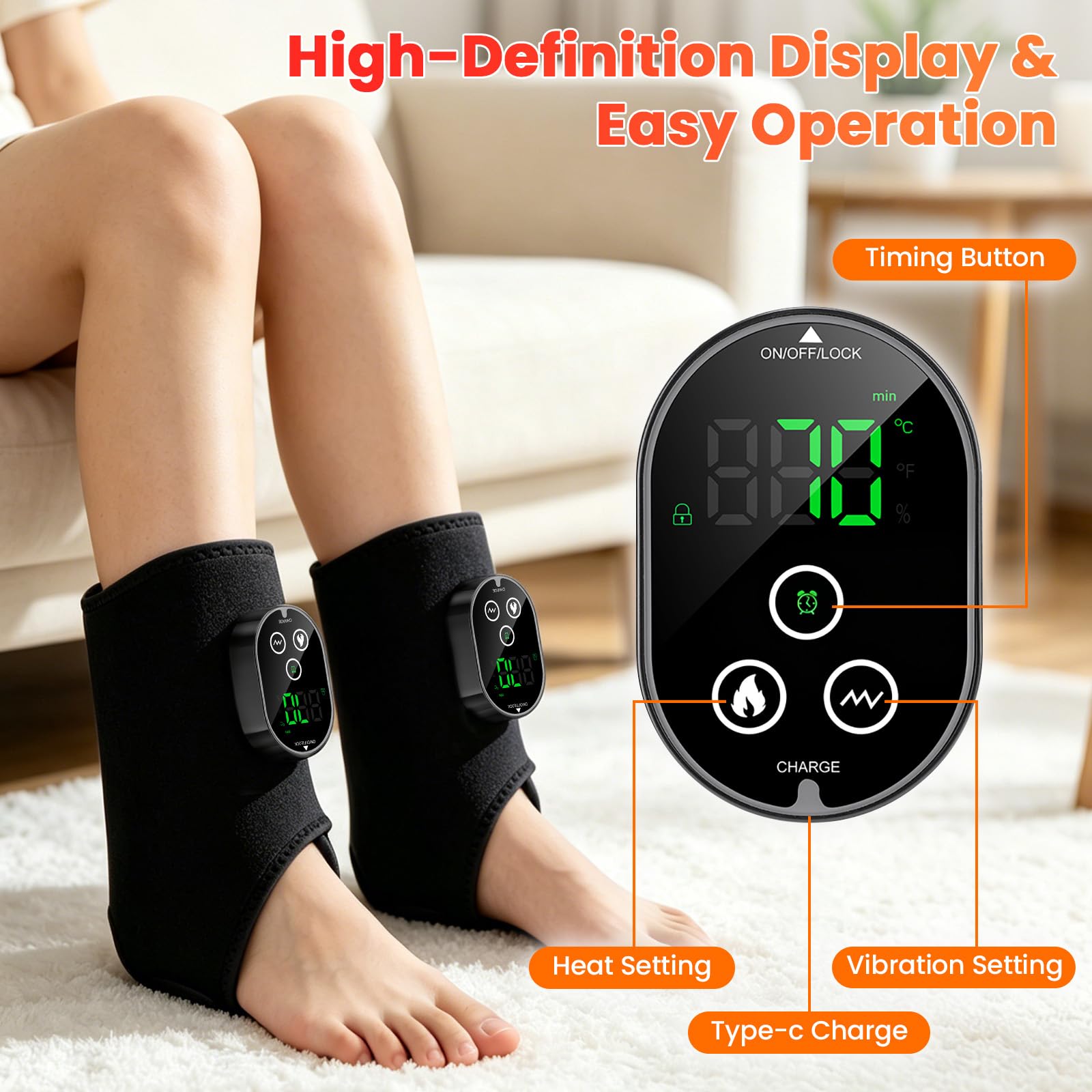 Masajeador de Pies 3 en 1 Inalámbrico, Masajeador eléctrico con 3 Modos, 6 Niveles de Calor Ajustable, Temporizador de 3 Tiempos, Incluye Banda de Extensión, para Tobillo, Talón, Planta y Empeine
