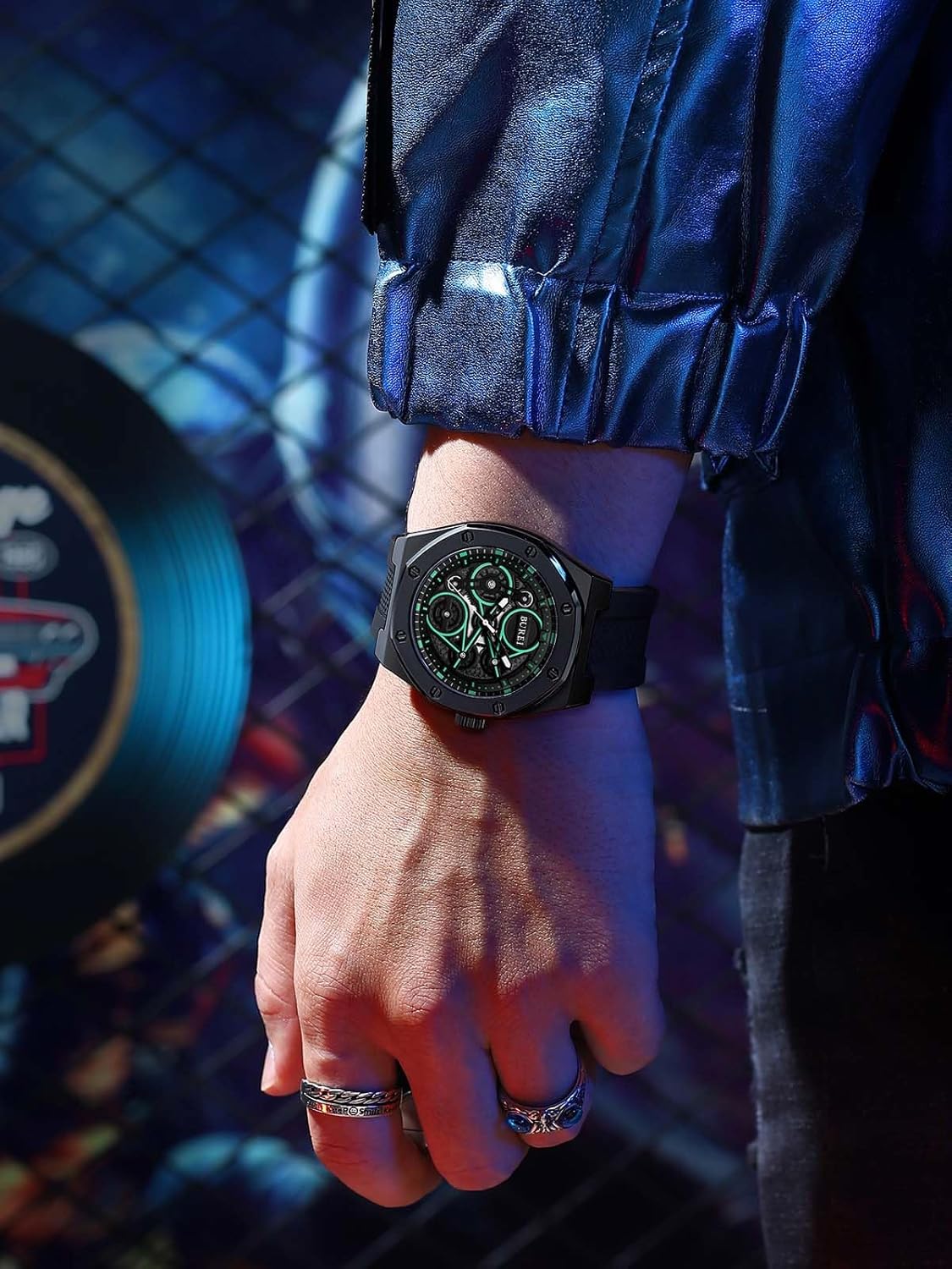 BUREI Watches Fashion Geometric Design Quartz Wristwatch Men Silicone Waterproof Sport Casual Classic Fashion Men Watch Gift for Men - Image 6