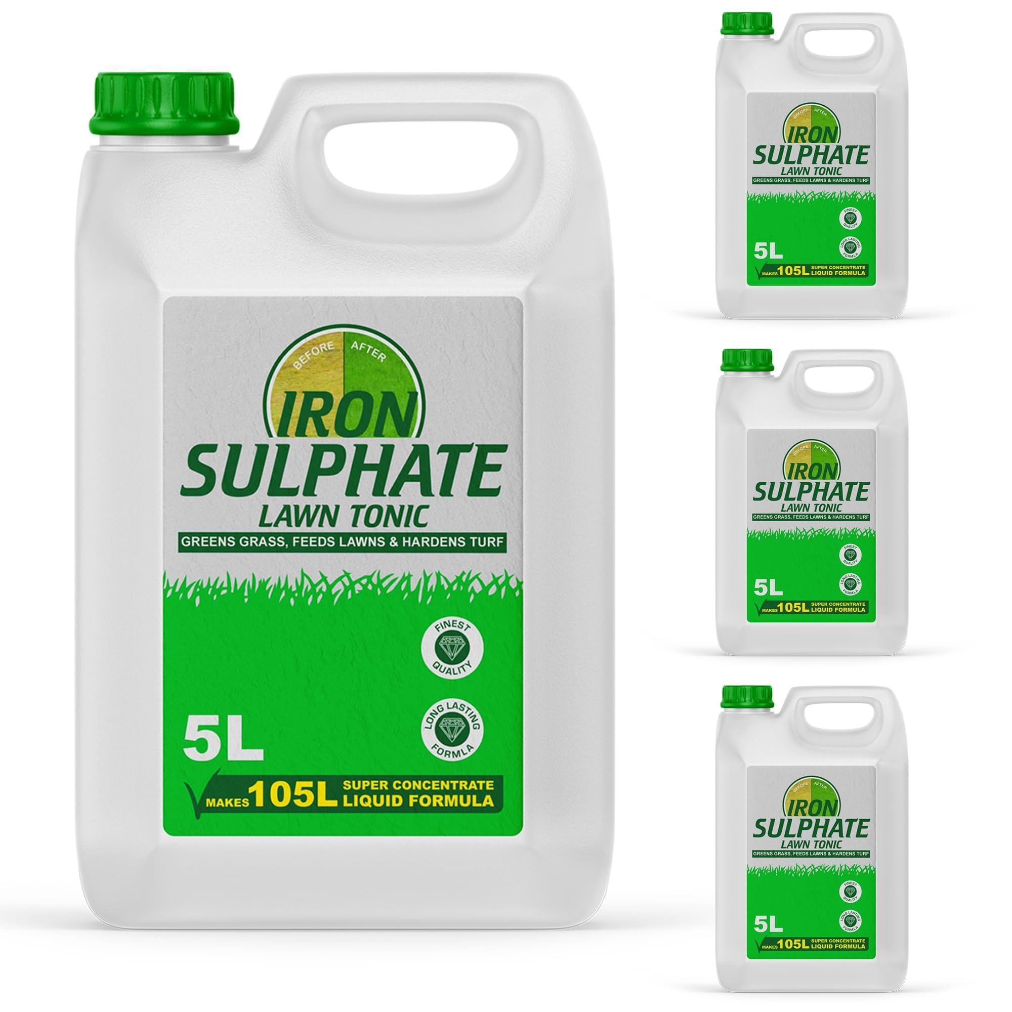 Lawn Tonic Liquid Iron Sulphate 5L Concentrate Makes 105L Ferrous Conditioner, Fertiliser, Grass Greener Feed, Turf Hardener, Healthier Looking Garden Helps Prevent Lawn Disease (4 x 5 Litres)