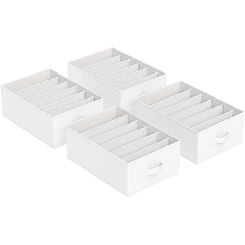 SONGMICS Set of 4 Drawer Organisers, 6-Compartment, 42 x 30 x 17 cm | Foldable Closet Organisers, for Pants, Clothes, White, TINA Collection RUS009W04