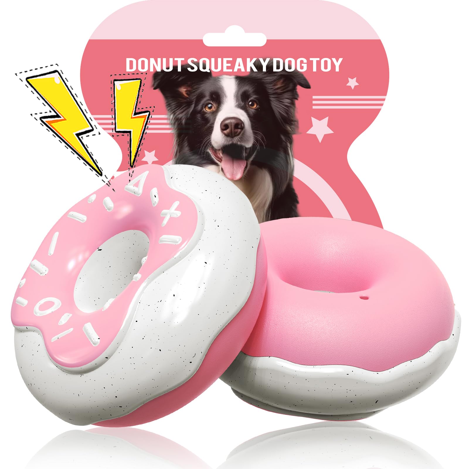 MITAIKO Indestructible Dog Toys for Aggressive Chewers, Interactive Squeaky Chew Toy for Senior Dog & Puppy Teething, Durable but Soft Food-Grade Rubber Toy for Small Medium Large Dogs, Pink - Light Pink