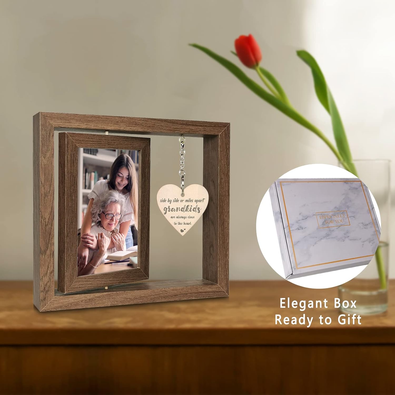 EYITUPC Side by Side or Miles Apart Grandkids are Always Close to the Heart Picture Frame Grandma Grandpa Photo Frame Birthday Grandparents Day Gifts, Display Two 4x6