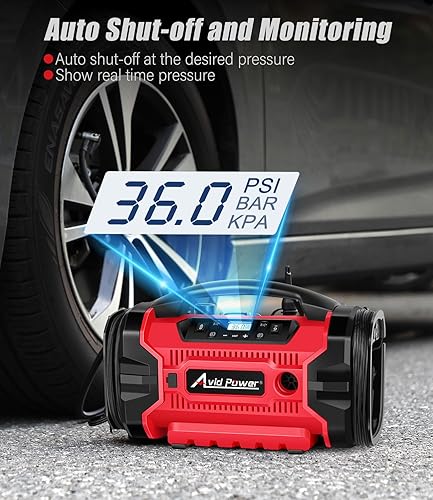 Miniatura 5 de Avid Power Compresor de aire portátil para inflado de neumáticos, 3 fuentes de alimentación (110 V CA, 12 V CC, batería de 20 V), bomba de aire para