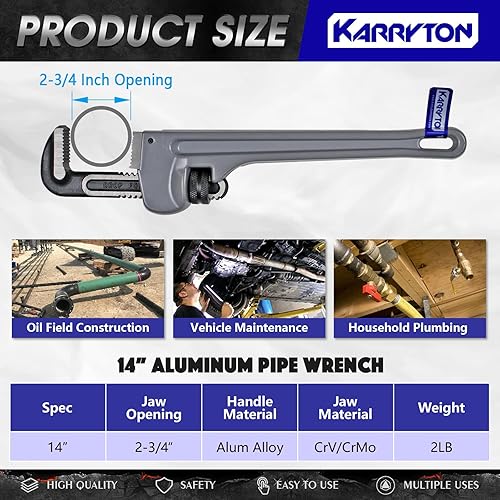 Miniatura 56 de Llave de tubo de aluminio de 10 pulgadas, 1-5/8 pulgadas/1.614 in ajustable Cr-Mo apertura de mandíbula llaves de fontanería de mango recto