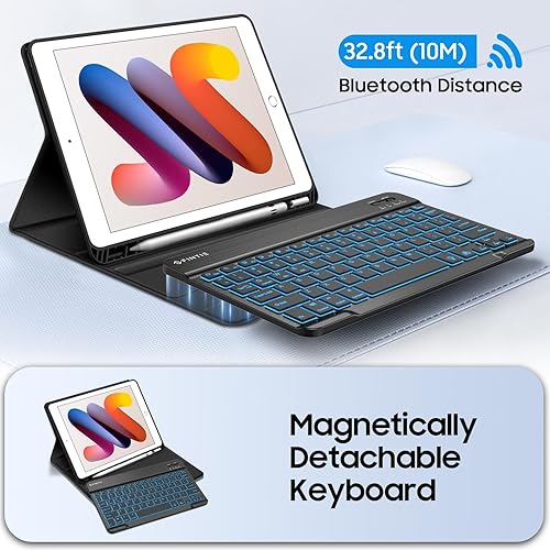 Miniatura 5 de FINTIE - Funda con teclado para iPad de 9ª/8ª/7ª generación (2021/2020/2019) de 10.2 pulgadas, funda trasera de TPU suave con soporte y portalápiz