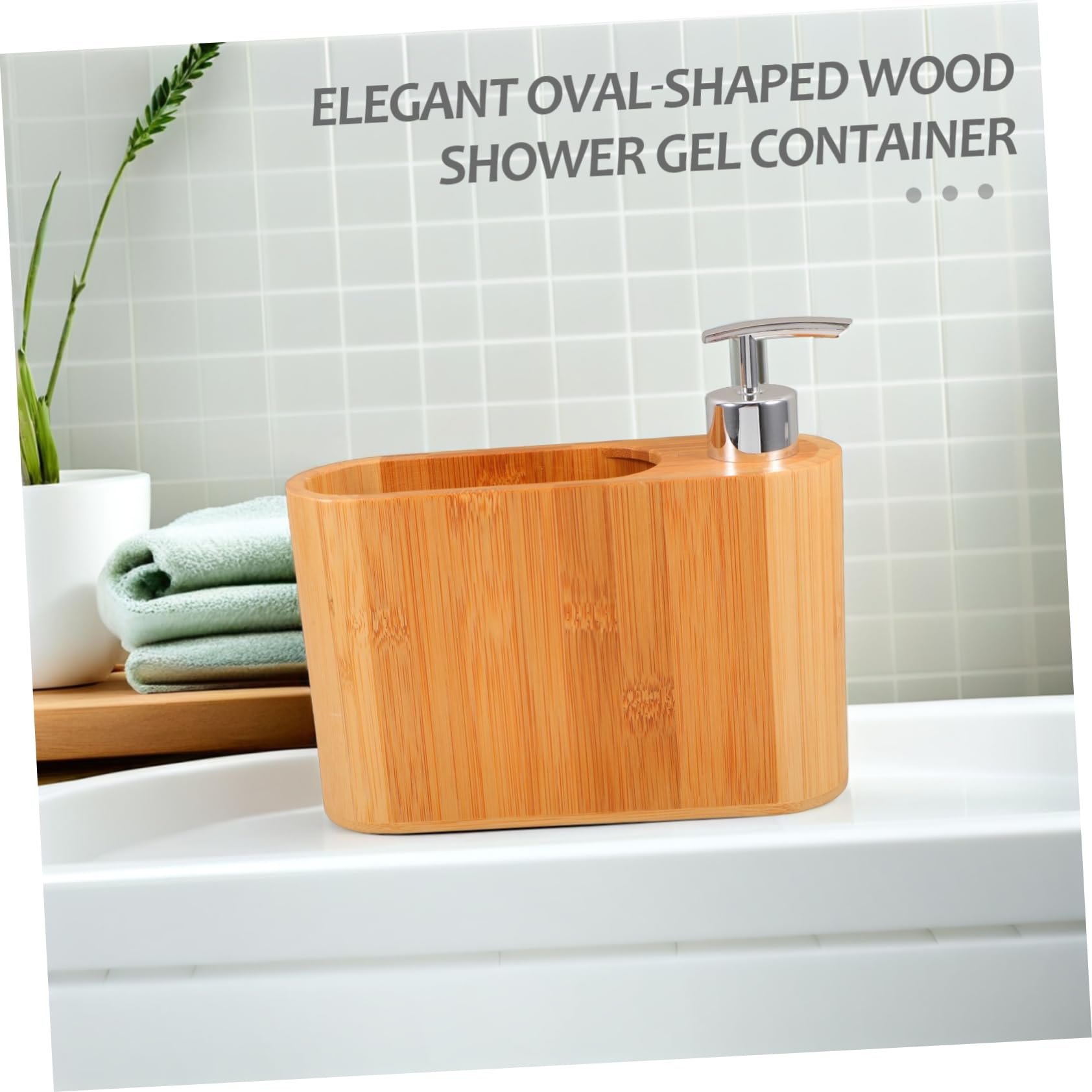 Dispenser Sapone da Appoggio a Forma Ellittica in Legno e Plastica | Design Raffinato ed Ergonomico, per Bagno di Casa, Forma Ellittica Decorativa