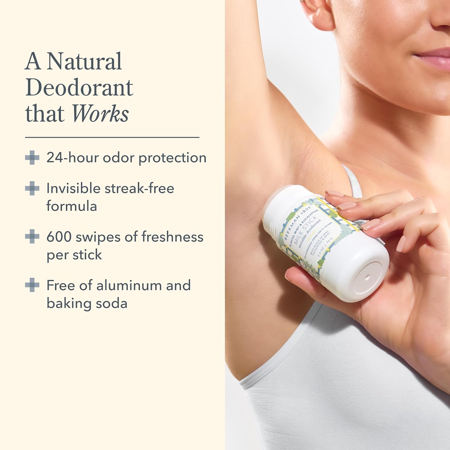 Beekman 1802 Milk Stick Whole Body All-Day Invisible Deodorant - Glacial Mint & Eucalyptus - Fights Odor and Sweat, Aluminum Free, Good for Sensitive Skin, Cruelty Free