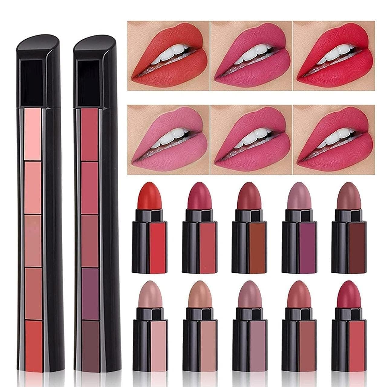 Combo of 2 Fabulous Matte Shades 5 Lipstick in 1, (Red + Nude) Edition Crayon Matte Lipstick Set (20 ml)-picture-15