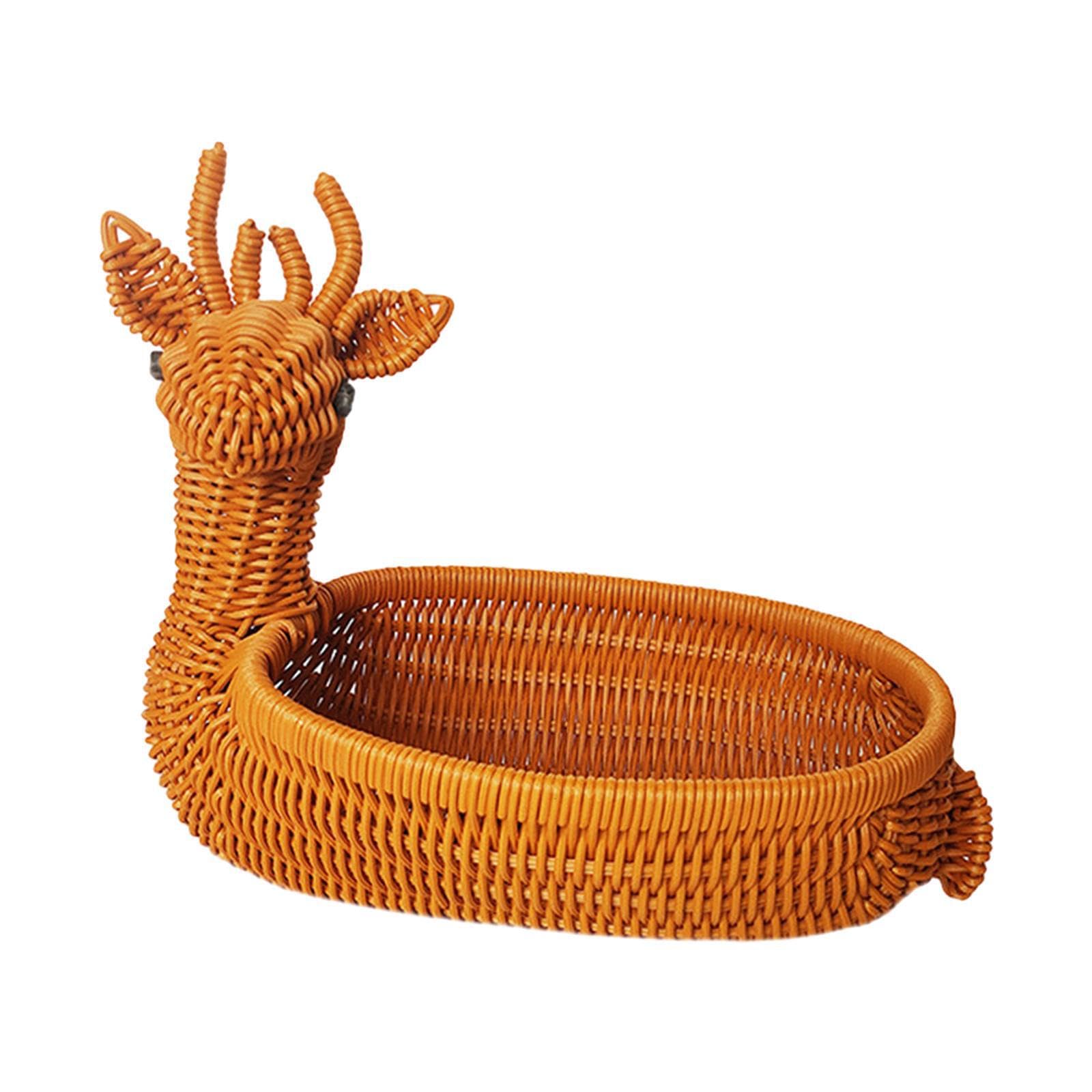Zambuph Imitation Rattan Tabletop Food Serving Basket For Presenting Fresh Produce And Delicious Snacks On Any Occasion Fruit Basket Holder Brown Versatile, Deer, 29x20x20cm