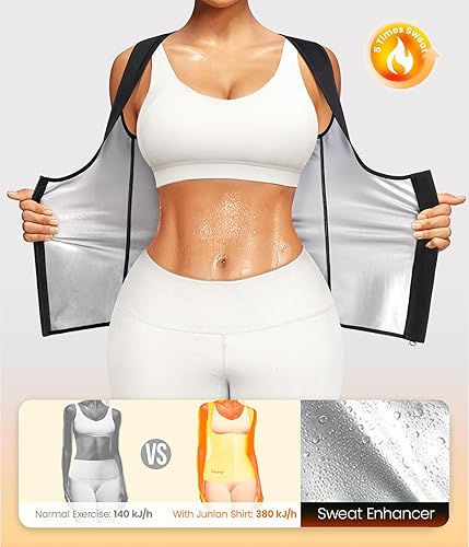 Miniatura 4 de Traje de sauna Junlan para mujer, chaleco de entrenamiento ajustado para mujer, top para sudar, modelador de la figura para mujer con cremallera