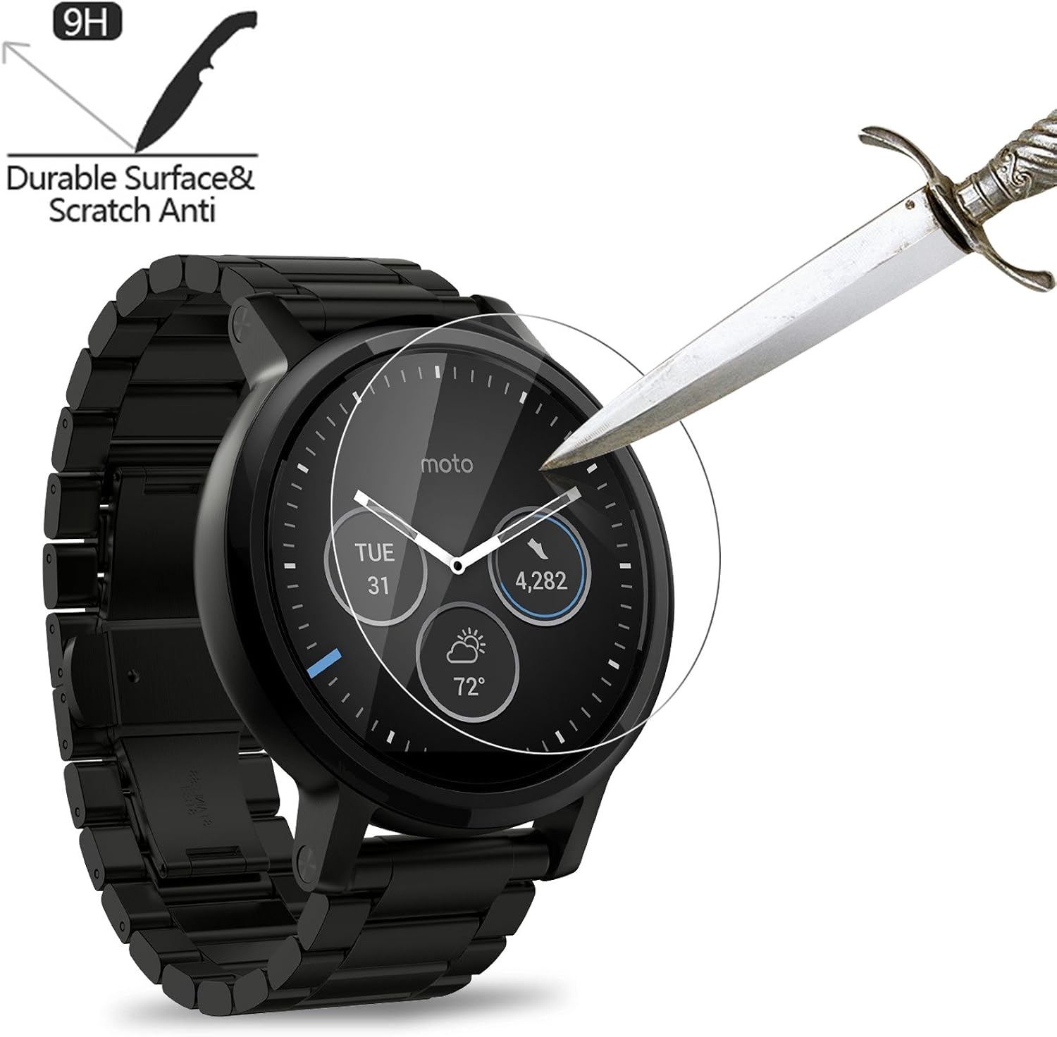 (Pack of 4) Tempered Glass Screen Protector for Moto 360 1st and 2nd Gen 46mm Smart Watch, Akwox [0.3mm 2.5D 9H] Premium Clear Screen Protective Film for Motorola Moto 360 46mm