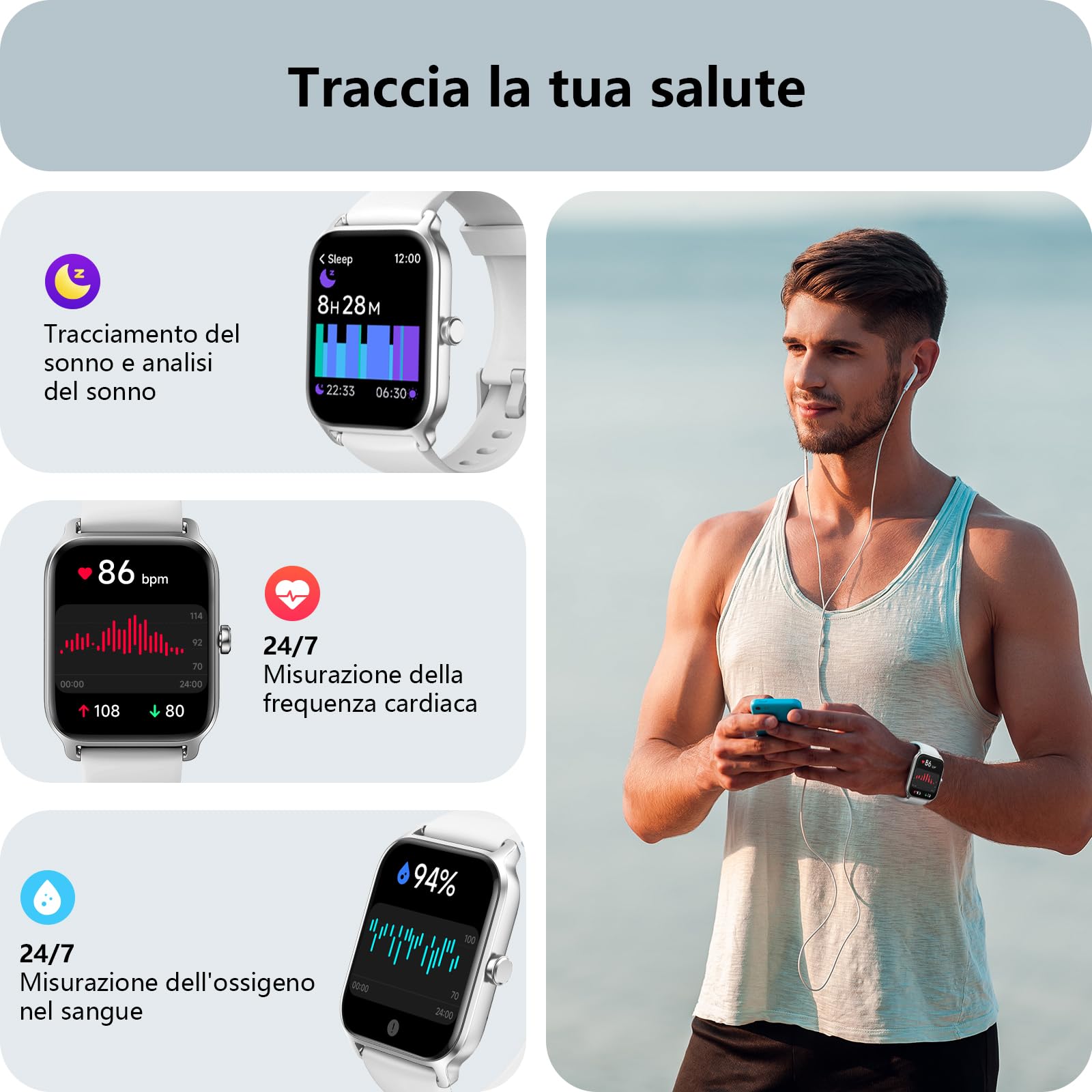 Smartwatch Donna Rispondi/Effettua Chiamate e Alexa, 1.8" Orologio Smartwatch SpO2/Frequenza Cardiaca/Sonno/Stress, Contacalorie/Passi/Distanza, 120 Modalità Sport, Orologio Fitness IP68 Regalo Donna