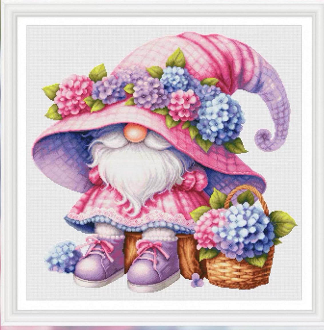 NAHUIGOOD Cross Stitch Kit,DIY Handmade Embroidery Kit with Accurate Print, 11Ct Needlework Set - Hydrangea, Dwarf11Ct50X70Cm