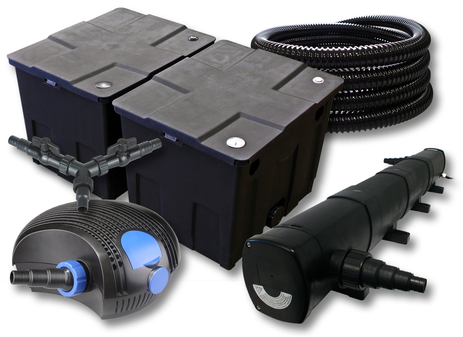 SunSun CBF-350B Teichfilter bis 60000 L CTF-12000 Teichpumpe 12000l/h 100W CUV-272 UVC Klärer 72W 25m Schlauch 25mm Y-Verteiler