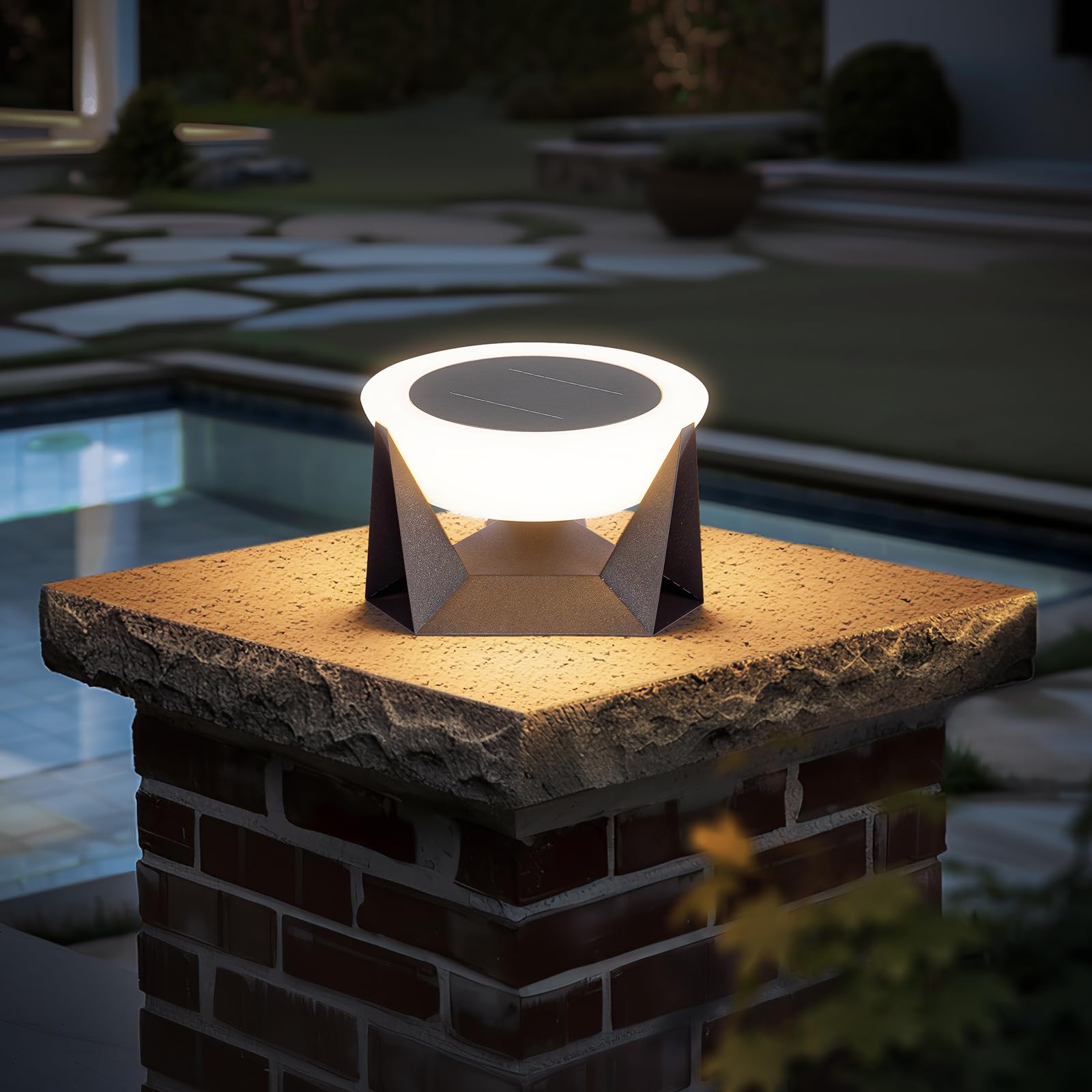 VZVI Modern Solar Post Light, 10.9" Outdoor Pillar Lights Large Fence Deck Lamp IP65 Waterproof 3000K Luxury Exterior Landscape Column Lighting for Entrance Garden Flat Surface Patio Courtyard Decor