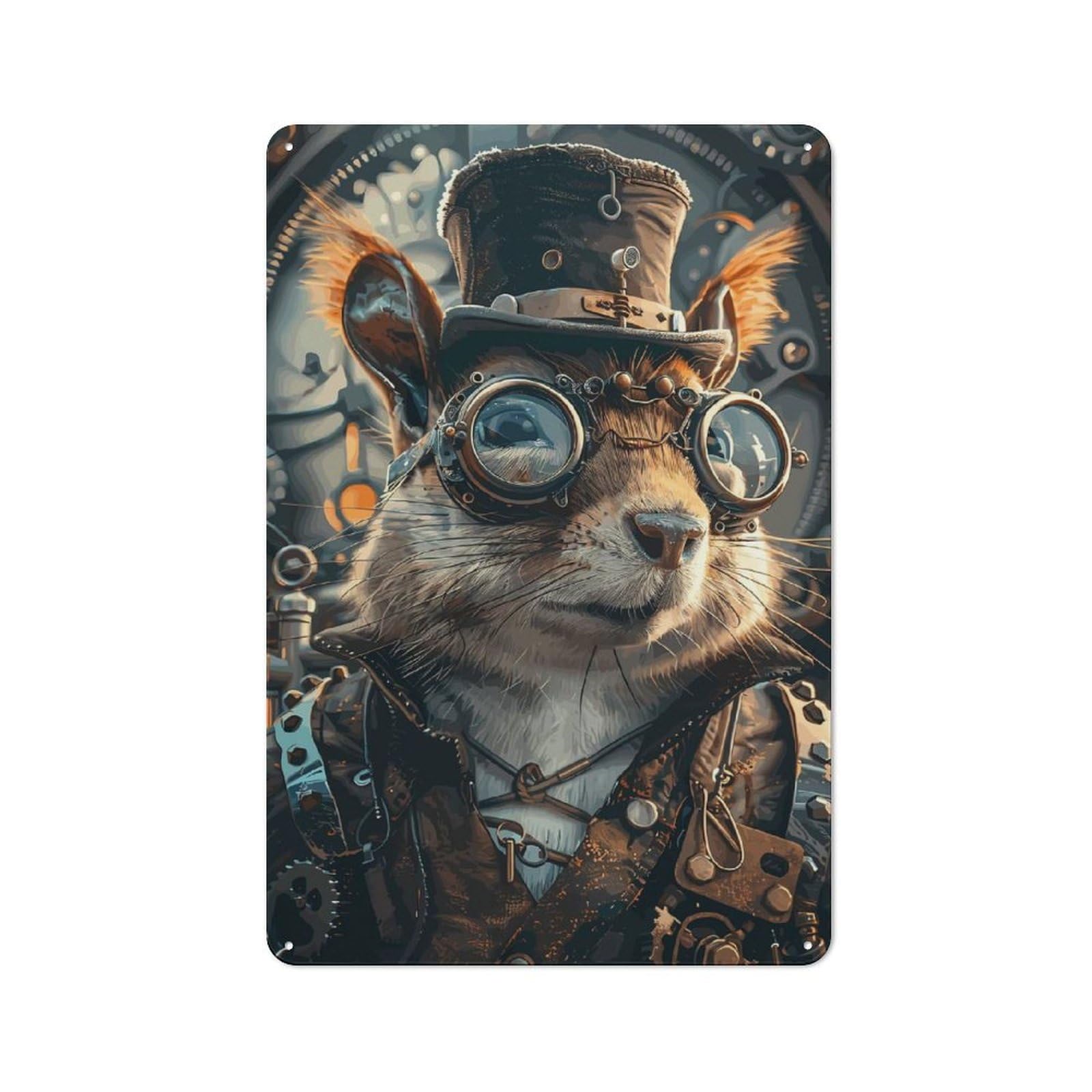 Junmoney Animal Steampunk Squirrel Metal Wall Sign 30X20cm Featuring For Living Room Wall, For Decorating Living Rooms And Feature Walls