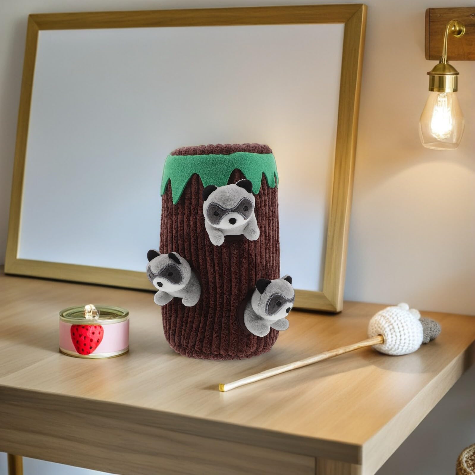 Abaodam Juguete Interactivo Chirriante para Perros con Forma de Mapache de Peluche Duradero Resistente Mordidas para Razas Pequeñas Medianas y Grandes Estimula Social y Exploración Natural