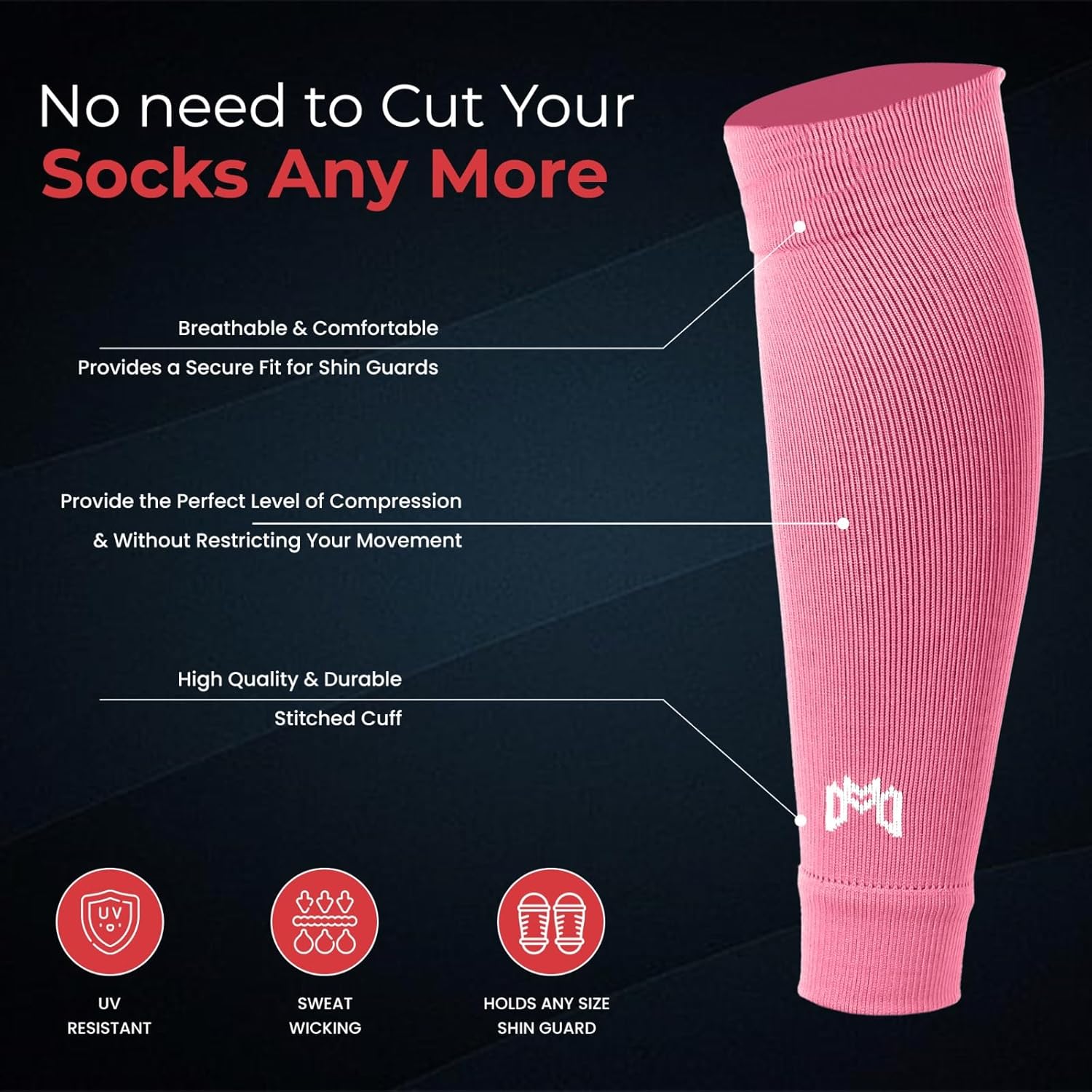 MediCaptain Pre Cut Soccer Sleeve + Mini Shin Guard Bundle Pack (Pink)