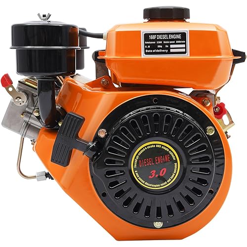 3HP 196CC 4-Stroke Diesel Engine, OHV Air-Cooled Single Cylinder Motor with Recoil Pull Start, 3000RPM for Industrial & Agricultural Equipment
