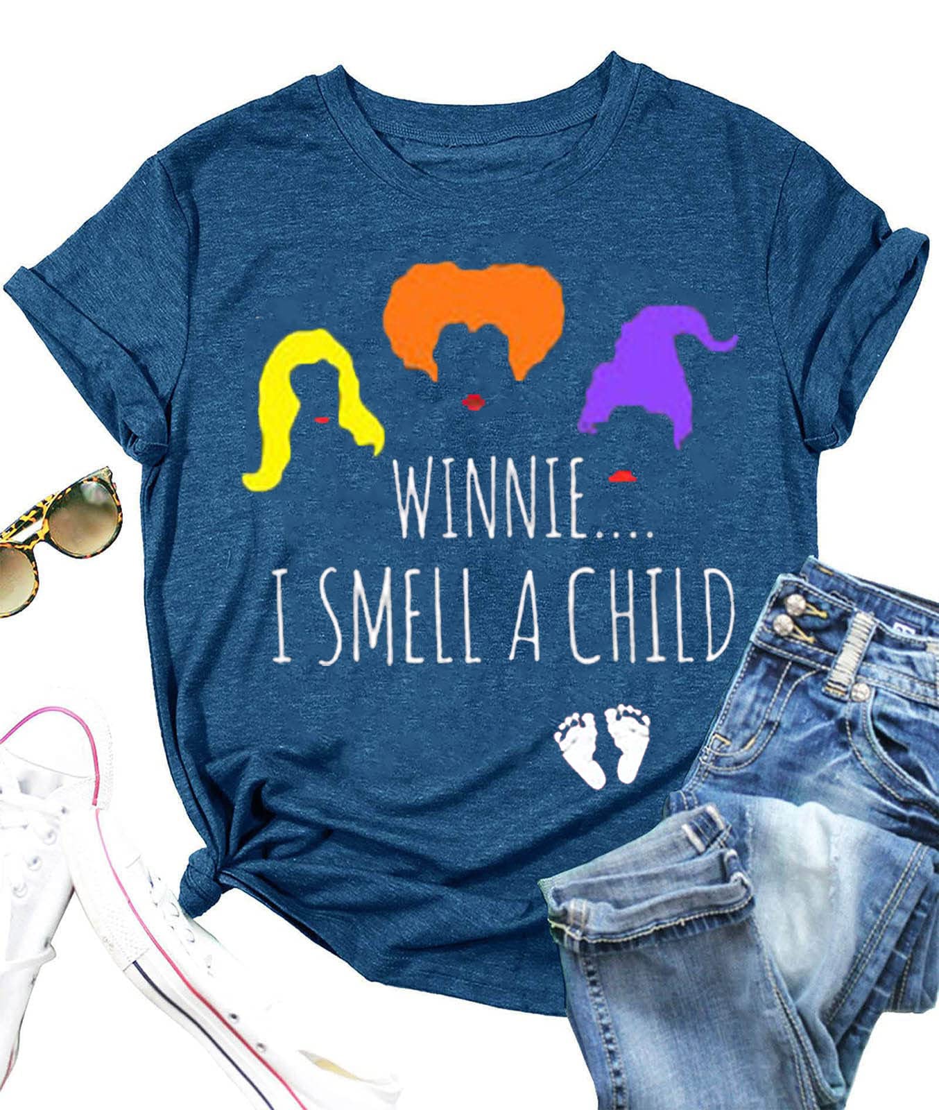 EXMIUN Winnie I Smell a Child Pregnancy Halloween Shirts Women Fall Pregnancy T Shirts Sanderson Sisters Top Tees