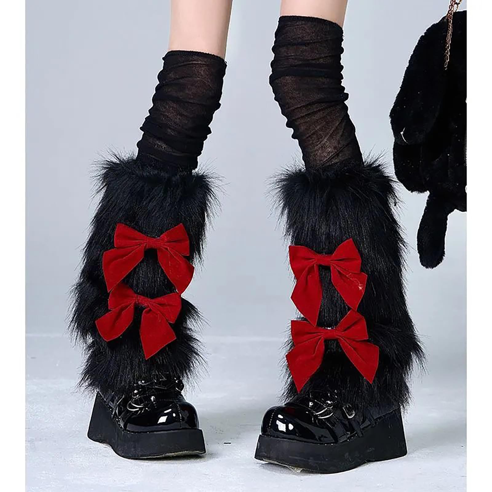 Calentadores de piernas de felpa peludos para mujer, trajes de invierno, lindos lazos, estrellas, fundas para botas mullidas, para fiesta de Navidad, calcetines, fundas de botas de felpa