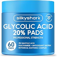 SilkyShark Glycolic Acid 20% Resurfacing Pads (60 Count), 20% Ultra Pure Glycolic Acid + 2% Salicylic Acid, Exfoliating Peel Pads for Face &amp; Body, Effective Chemical with Vitamin B&amp;C&amp;E