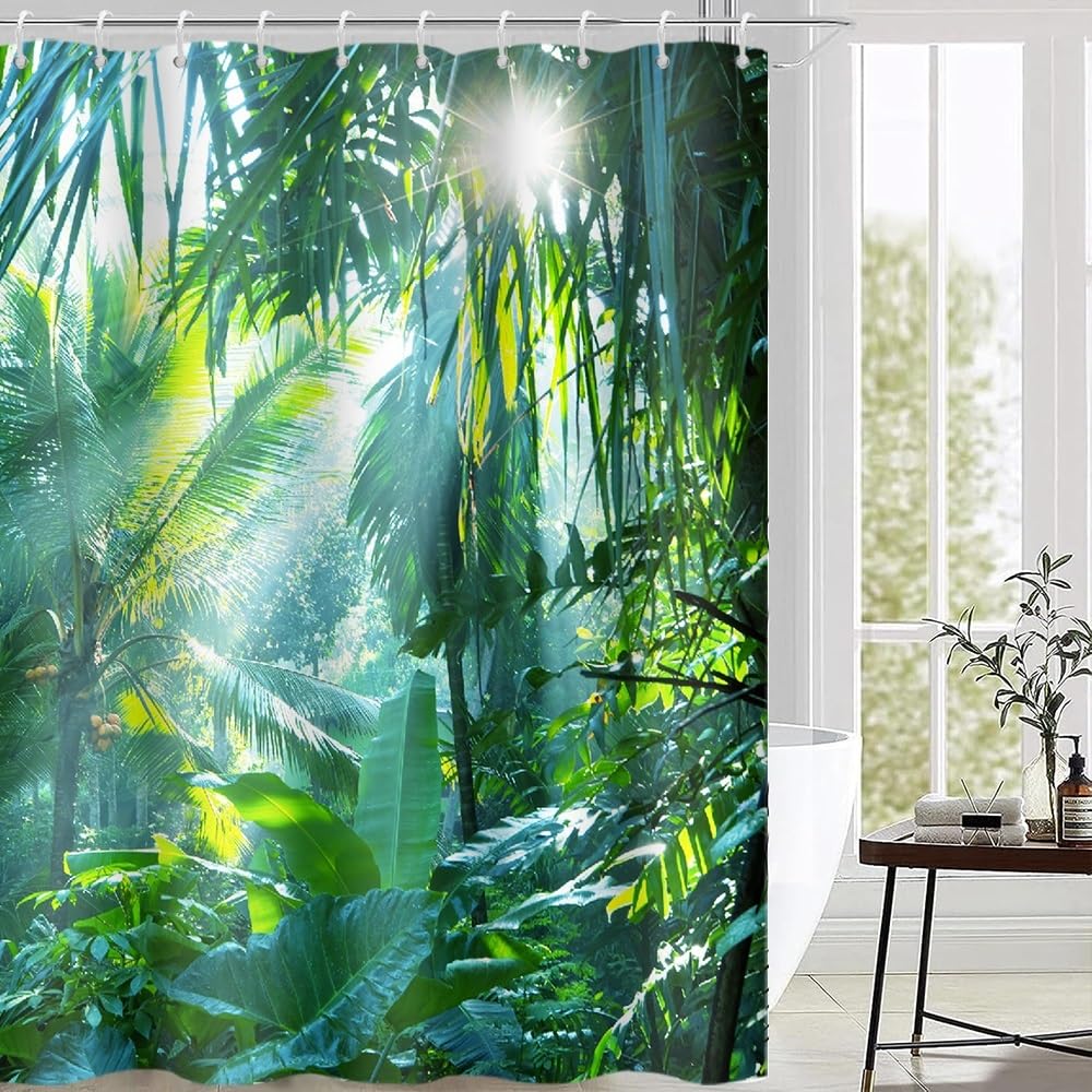 Cortina de Ducha de Hoja Eucalipto, Cortinas de Ducha Verde Oro Abstracto Planta Cortinas de Baño Antimoho Impermeable Lavable Tejido de Poliéster Cortina Ducha con 12 Ganchos 120x200cm — view 35