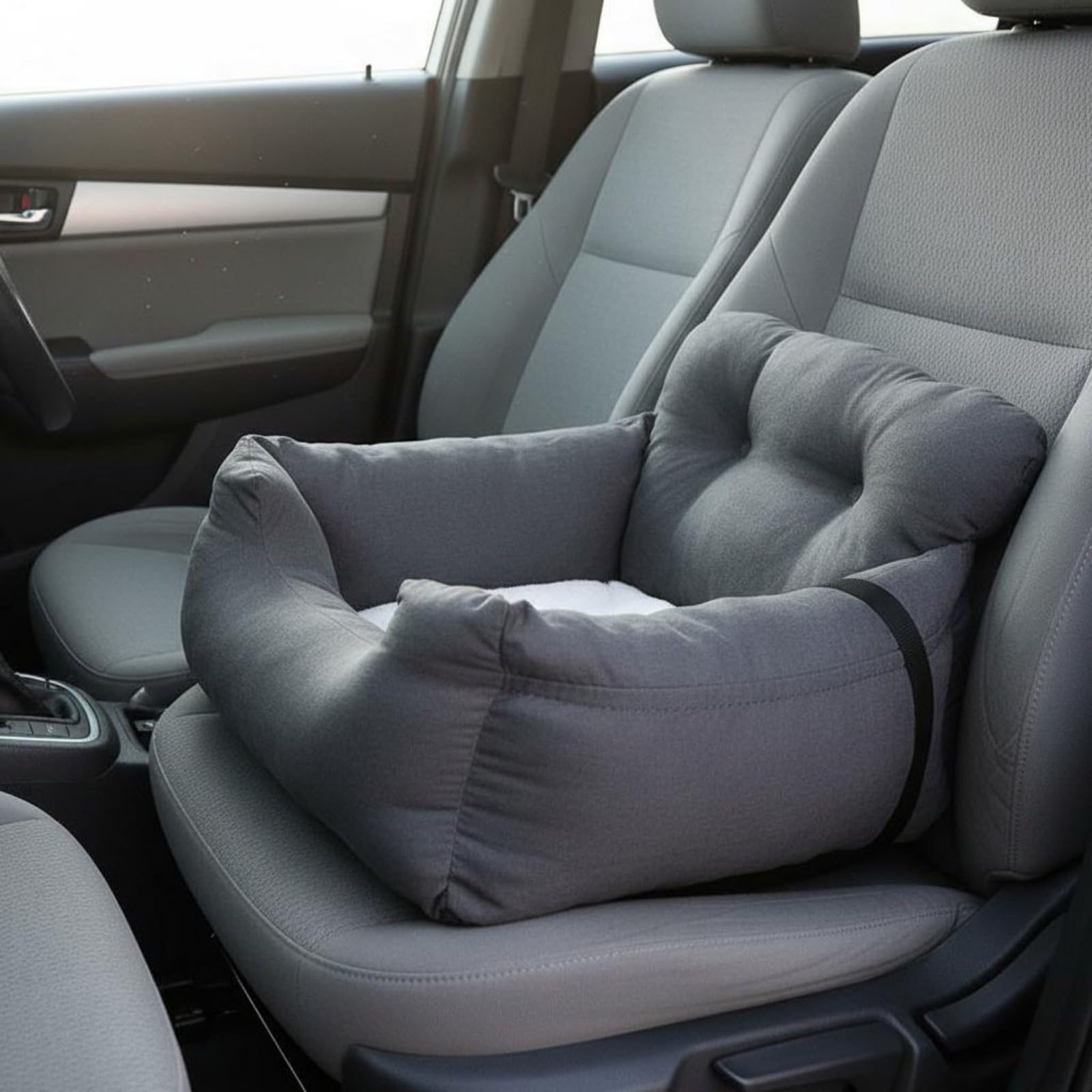 Vehicle Seat Cushion Cuccia da Viaggio Auto per Animali Domestici con Pelliccia Calda Strisce Regolabili Installazione Stabile su Console Centrale, color to 1, 58x52x31 CM