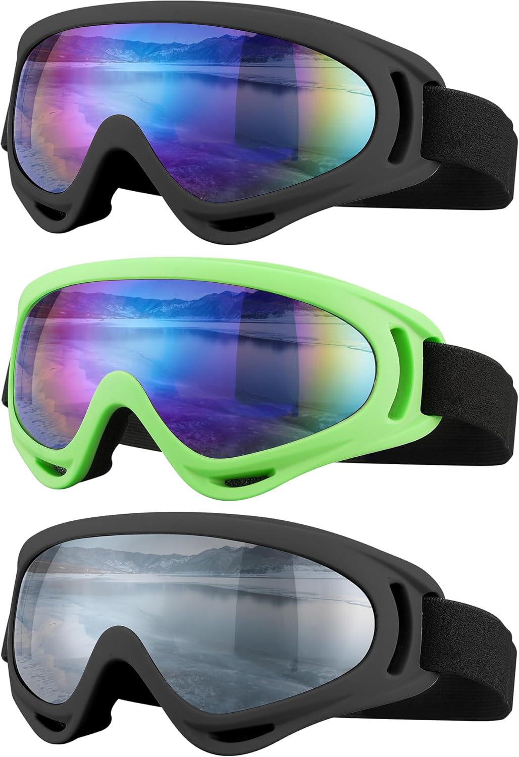 Ski Goggles, Motorcycle Goggles, 3 Pack Snowboard Snow Goggles for Men Women Adult Youth