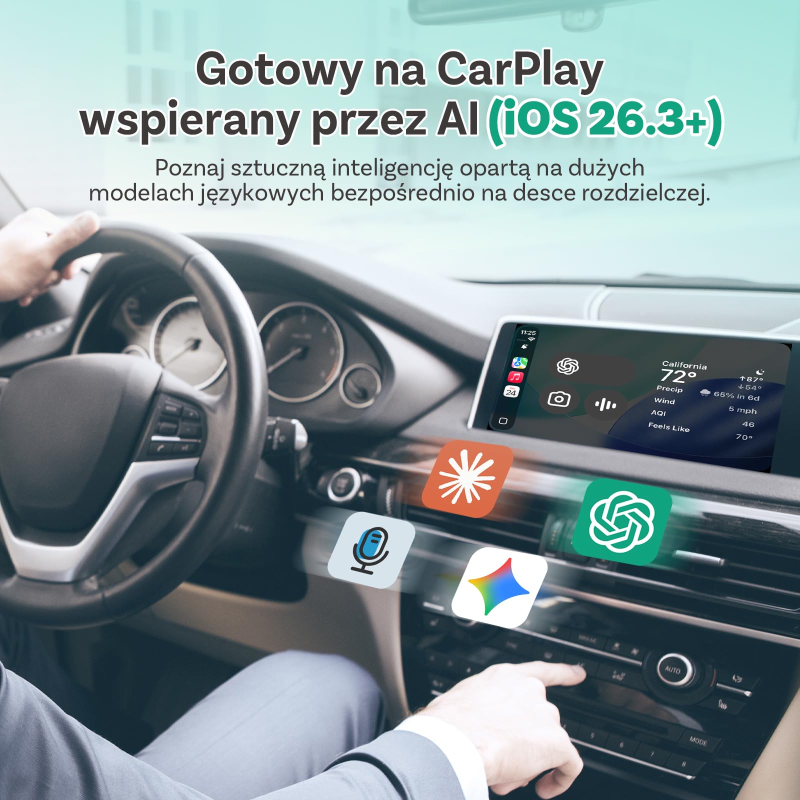 (2026 Ulepszona) OTTOCAST Bezprzewodowy Adapter CarPlay i Android Auto 2 w 1, Ottocast Mini Slim dla iOS 10+ i Android 11+, Wielu Użytkowników, Plug & Play, Szybkie Połączenie