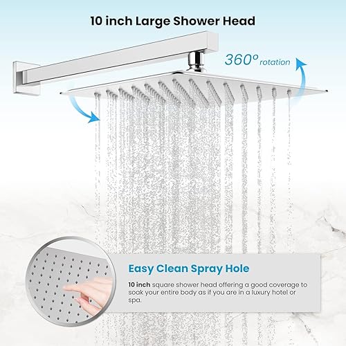 Miniatura 8 de gotonovo Sistema de ducha de lluvia con botón pulsador, cabezal de ducha de mano con ducha de mano, válvula de equilibrio de presión incluida de