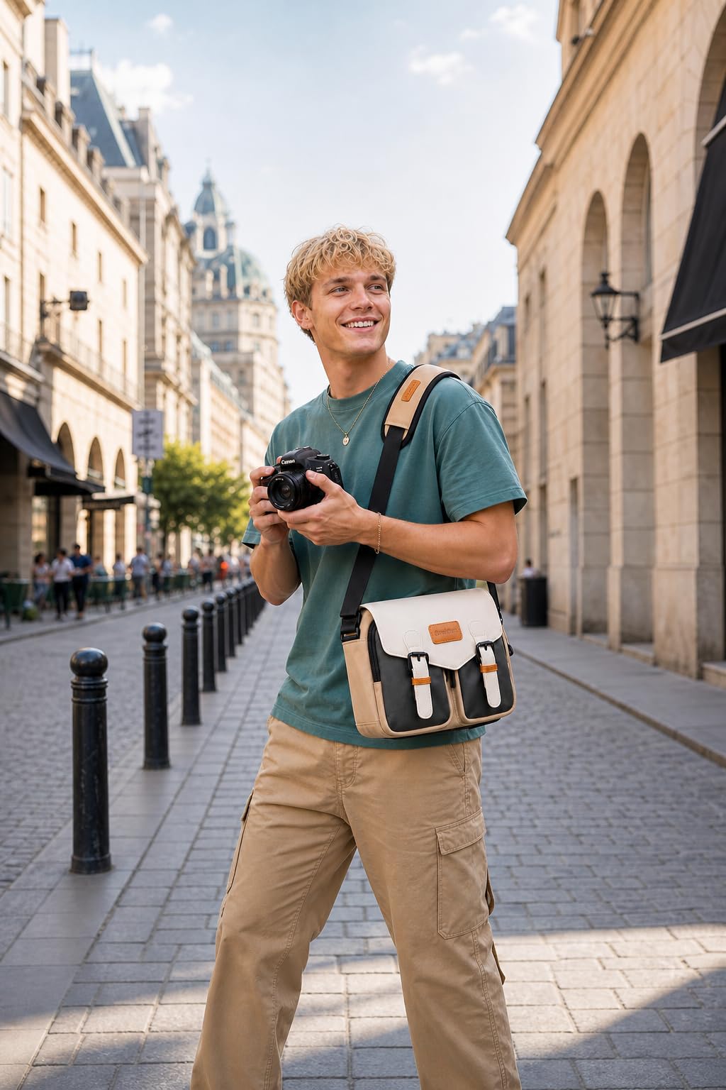 Cwatcun Sac d'épaule pour Appareil Photo Compact, Petit Sac Messager étanche pour Appareil Photo avec Support pour trépied, Sac de Voyage pour Appareil Photo DSLR/SLR/Miroir, Objectif,L