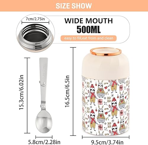 Miniatura 3 de MCHIVER Cute Christmas Sloth Food Jar with Spoon Stainless Steel Vacuum Insulated Food Container 17 oz Soup Thermos for Adults