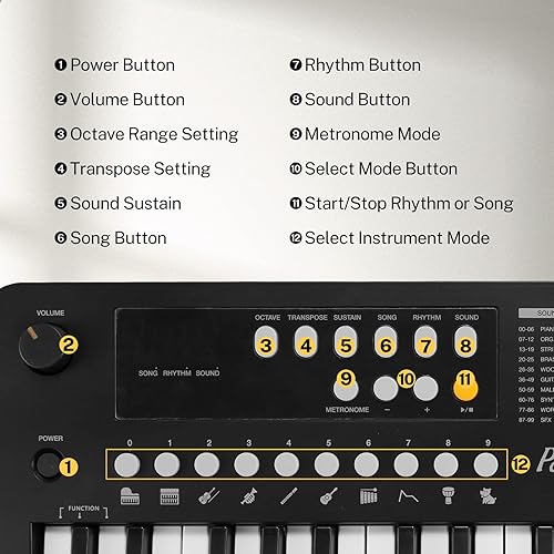 Miniatura 5 de POGOLAB Teclado digital portátil, piano pequeño de 37 teclas, piano eléctrico con funciones de transposición y octava, teclado eléctrico, altavoz