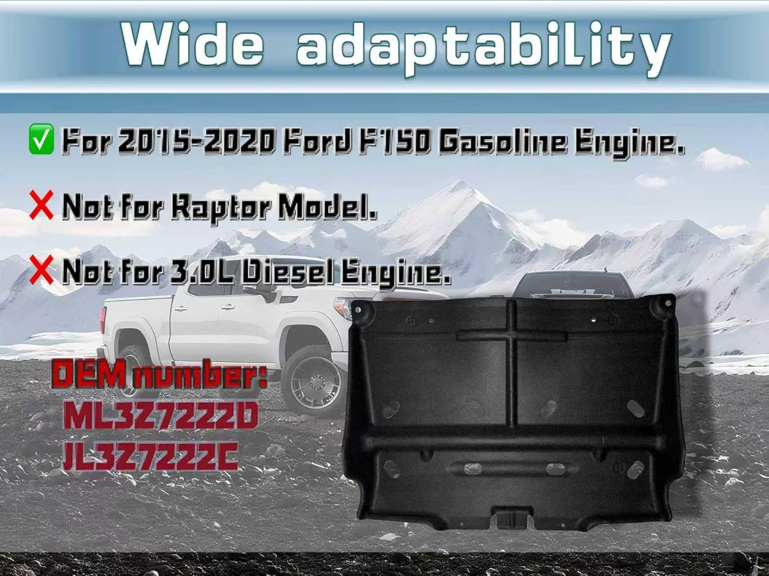 Truck Front Engine Splash Shield Accessories compatibie with Ford F-150 2015-2024, Ml3z-7222-D Jl3z-7222-C, 1 Piece Assembly Screw Repair Kit