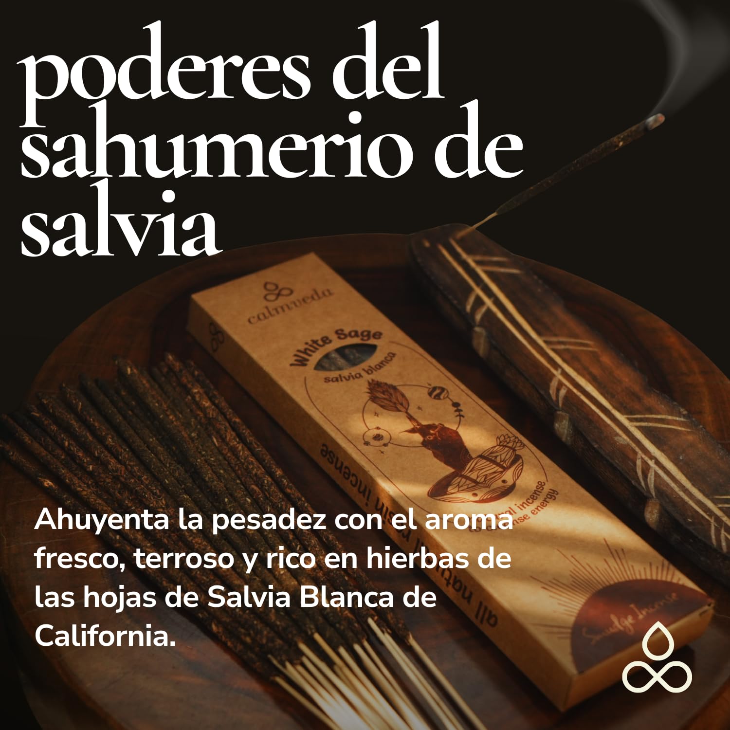 CALMVEDA Incienso Salvia Blanca Natural Varillas para Limpieza Energética Hogar 24+ Piezas