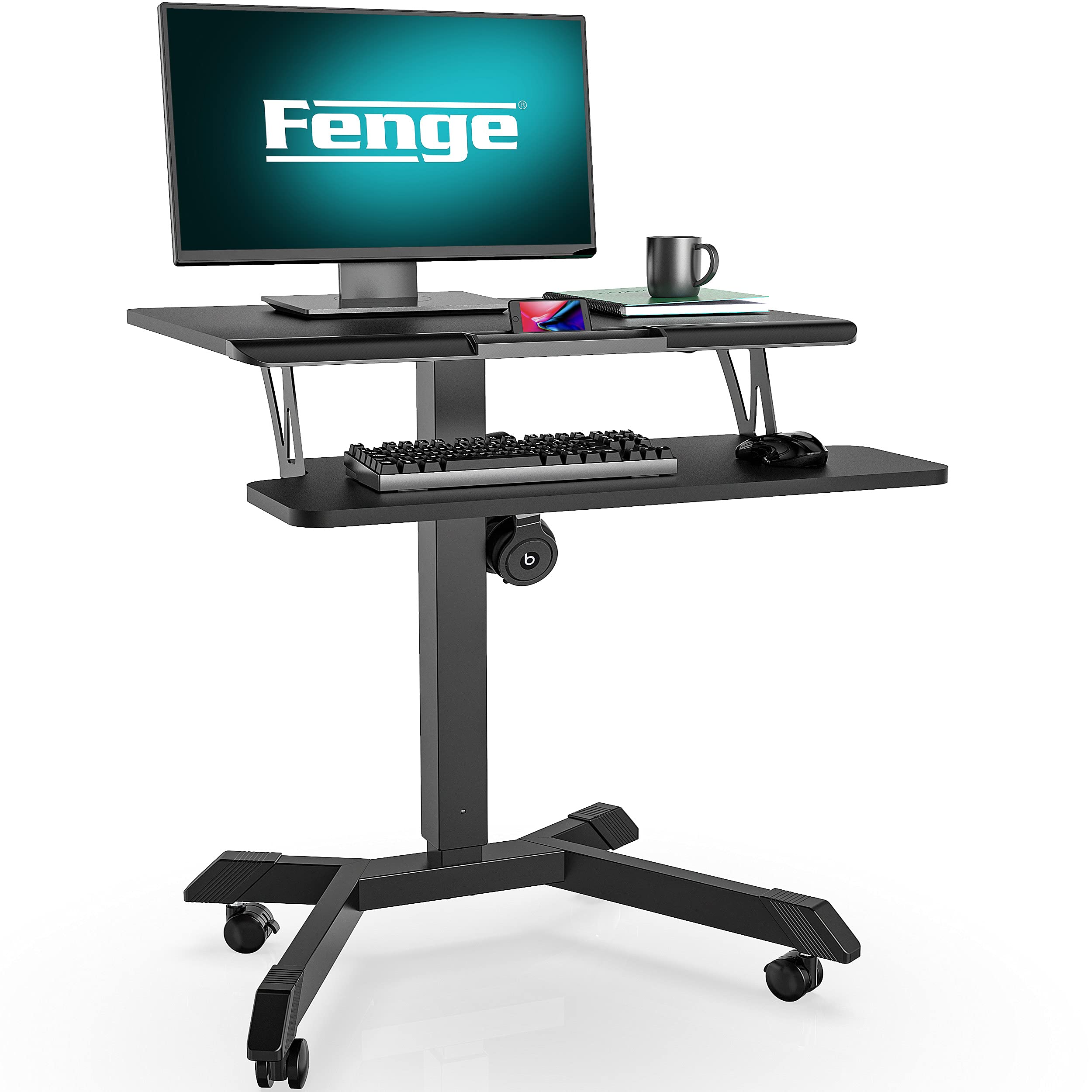 Fenge Mobile Standing Desk, Laptop Desk with Keyboard,Rolling Standing