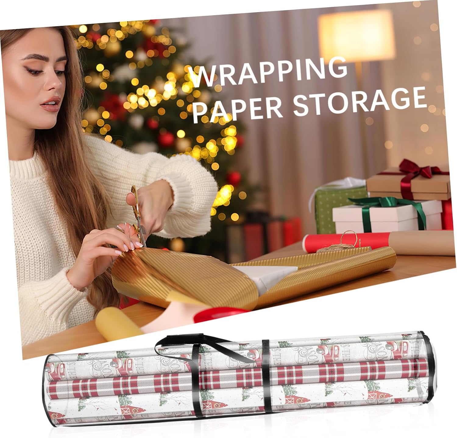 Veemoon 2pcs Wrapping Paper Storage Bags Holder for Home Office and Shop Organization Capacity Roll Storage