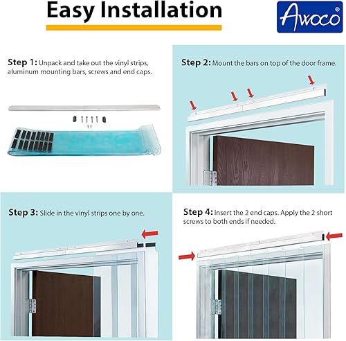 Miniatura 3 de Awoco Kit de cortina de vinilo de 42 x 84 pulgadas, tiras deslizantes perfectas para congeladores, refrigeradores y puertas de almacén, aprobado por