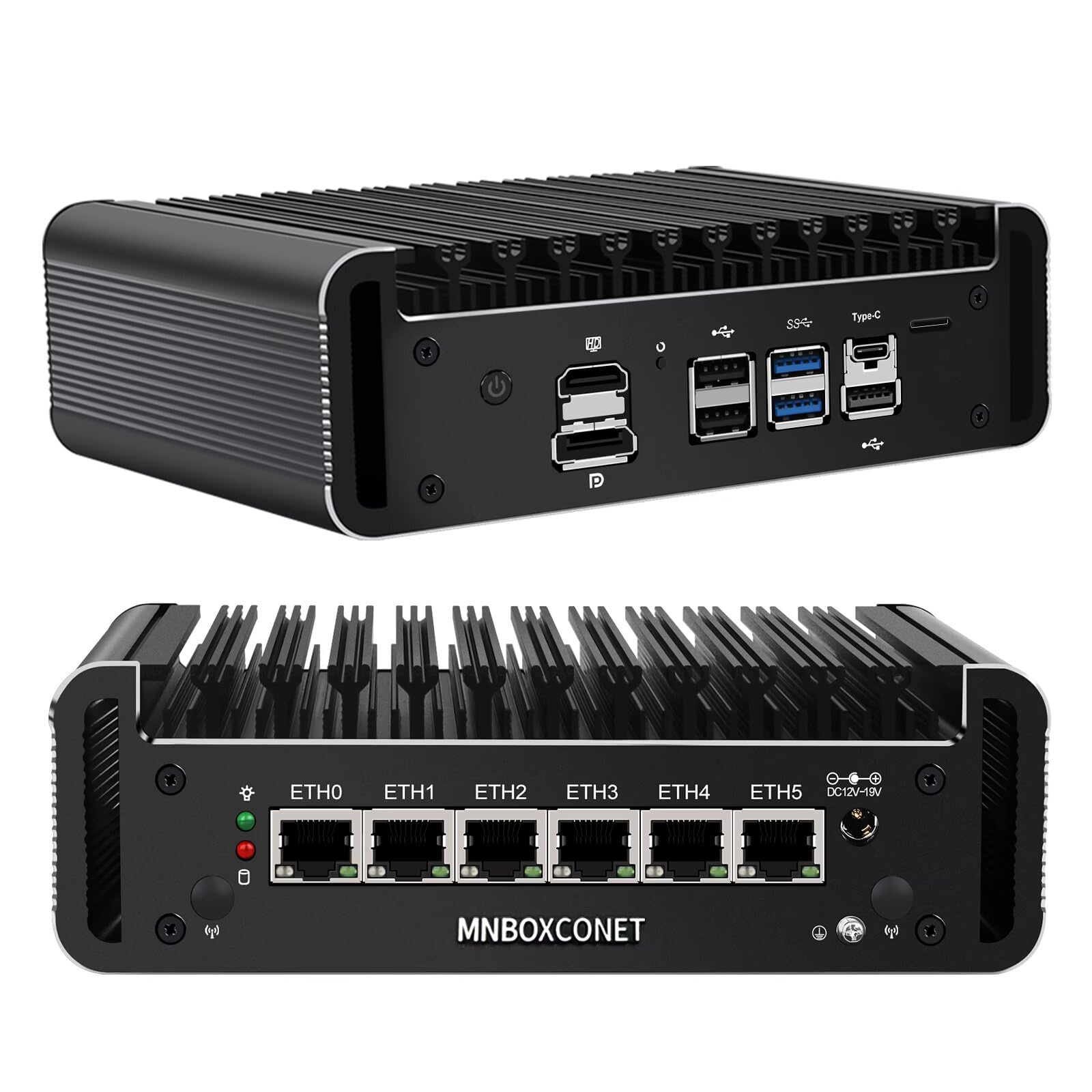Mini PC Firewall Lüfterlos Core i3 1215U(up to 4.4GHz), DDR5 Barebone Micro Appliance Hardware Computer 6 x 2.5GbE I226-V LAN, OPNsense, USB C, TF, AES-NI