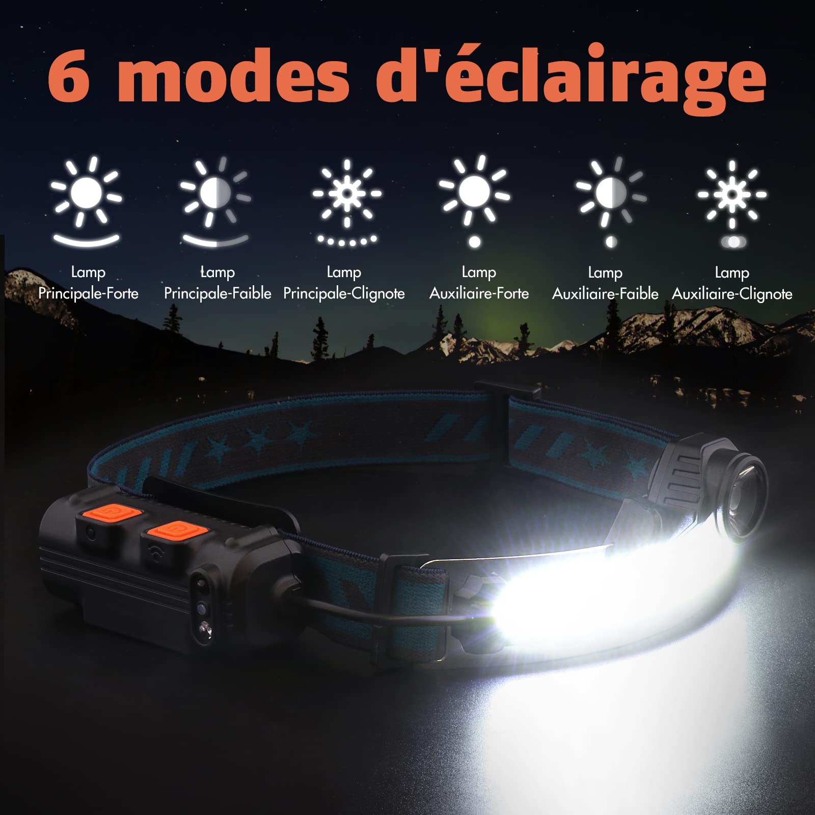 Torcia Testa Lampada Frontale 6 LED Ricaricabile Luce USB Pesca Caccia LE-011