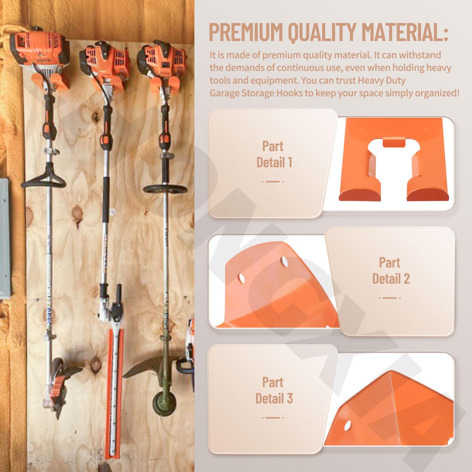 Juego de ganchos de almacenamiento de garaje resistentes para estante de recortadora y ganchos de almacenamiento de garaje | Percha para accesorios Stihl Kombi | Ganchos de montaje en pared