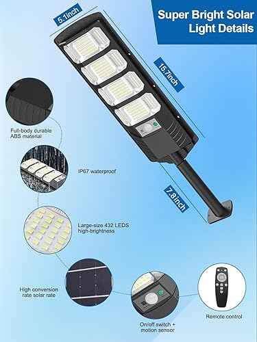 Miniatura 2 de 432LEDS - Farola solar para exteriores IP67Waterfroof, 6500K luces solares de inundación al aire libre del atardecer al amanecer, sensor de