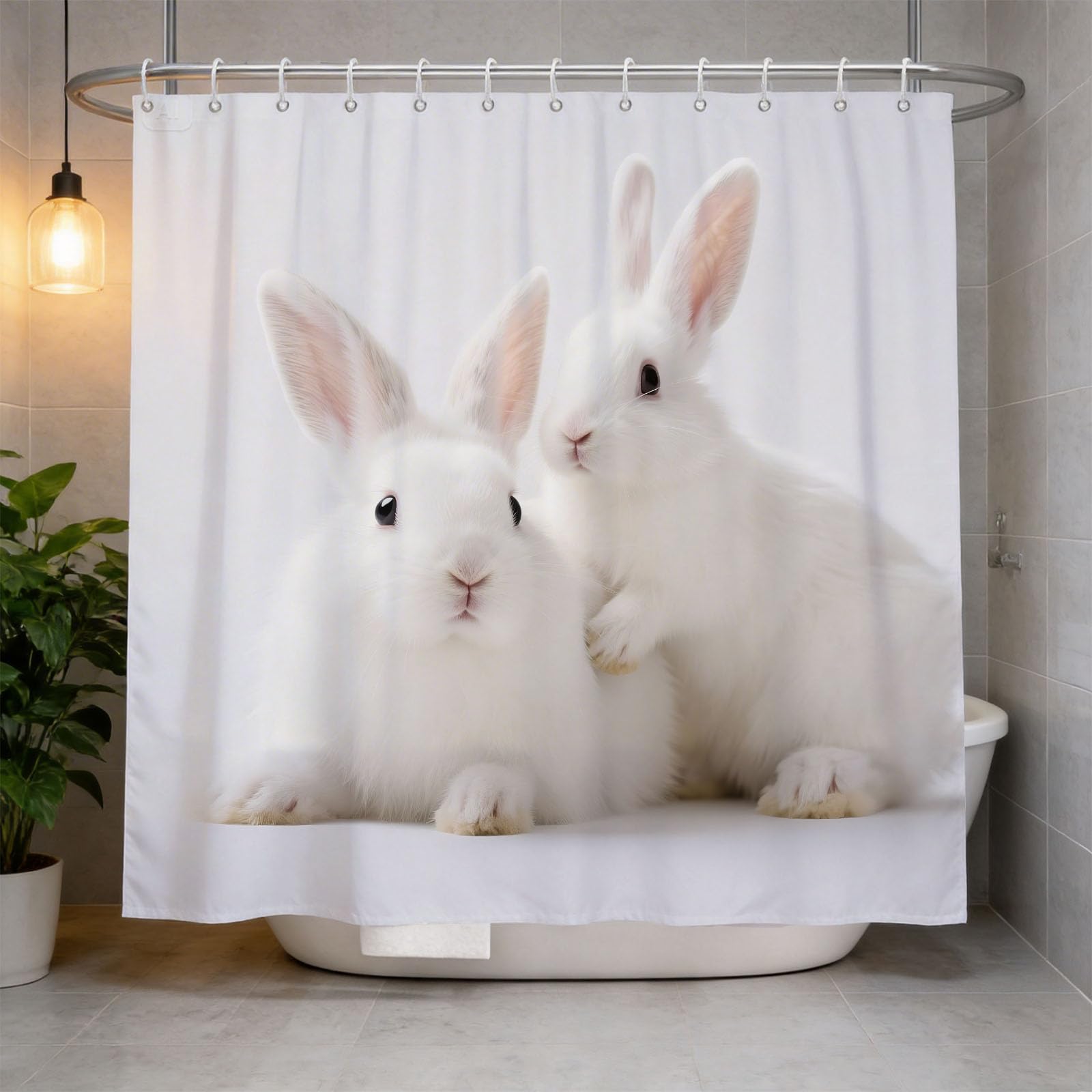 Hongduo 3D Rabbits Print Shower Curtain for Stalls Bathtubs Cute Bathroom Decor Shower Curtain Set Polyester Fabric Waterproof 120x180cm/48X71 Inch with Hooks