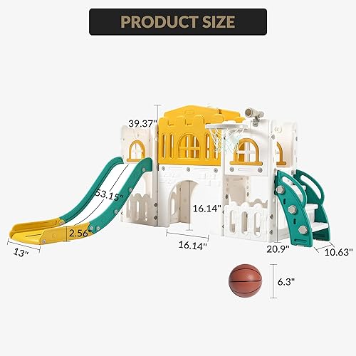 Miniatura 8 de 8 in 1 Toddle Slide Playset, Kids Slide and Climber Playset wAisle, Basketball Hoop, Telescope, Outdoor Indoor Playground for Kids 1-3, wStorage