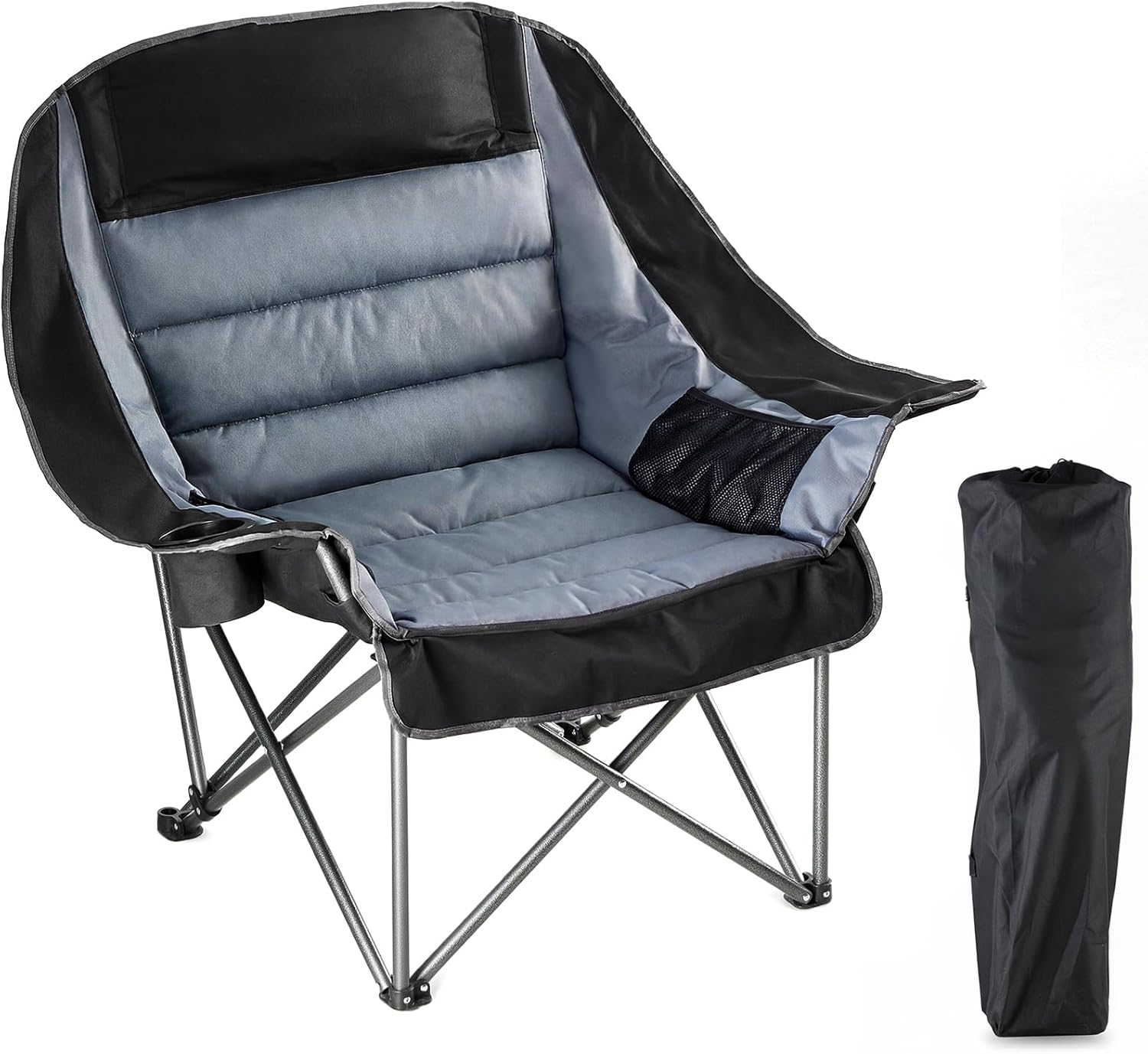 Simple Deluxe Outdoor Foldable Camping Chair, with Sturdy Material and 400lbs Capacity, Camp Folding Chair with Cup Holder & Carrying Bag, Suitable for Park, Beaches and Camping, Black