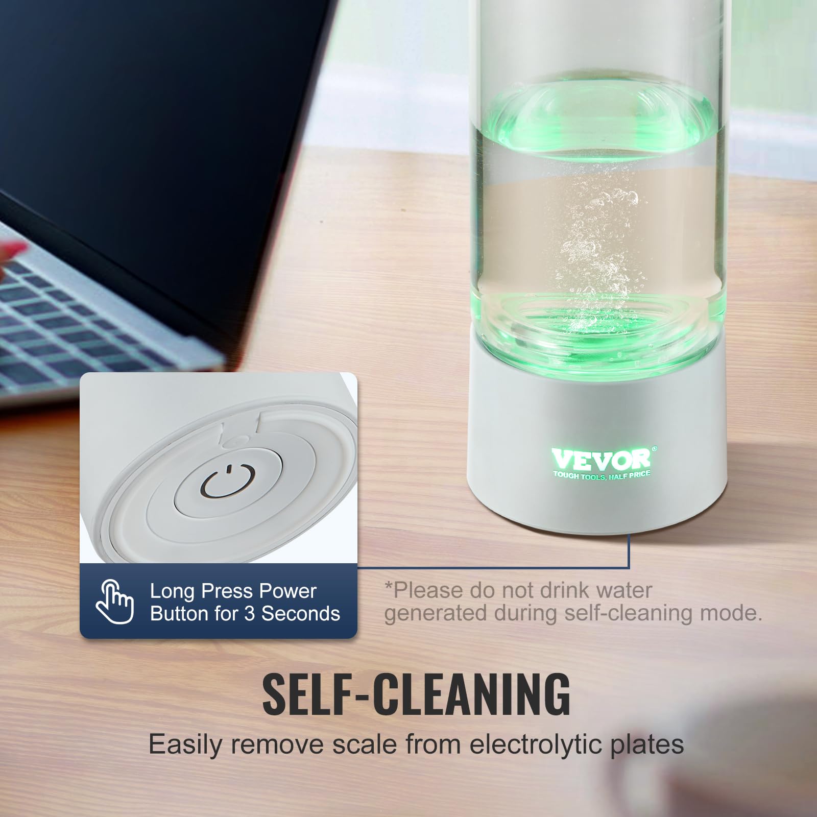 VEVOR Generatore di Bottiglie d'Acqua di Idrogeno, Macchina per Ionizzazione d'Acqua 380 ml, Macchina per Ionizzatore d'Acqua Ricca di Idrogeno Tecnologia SPE con Tubo Inalazione Nasale Autopulente
