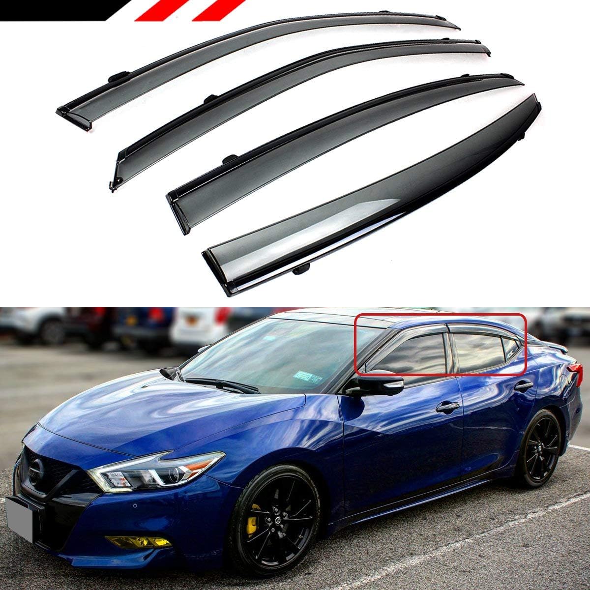 Premium VIP JDM Clip-on Type Smoke Tinted Window Visor with Black Trim Compatible with 2016-2021 Nissan Maxima All Models